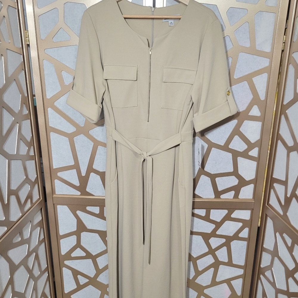 NWOT SHELBY & PALMER Taupe Zip Front Jumpsuit